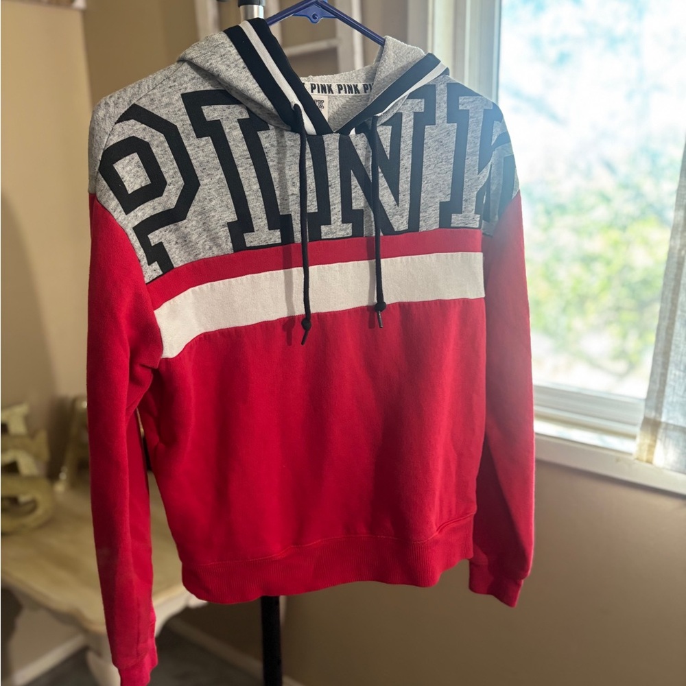 PINK Victoria's Secret Red and Gray Hoodie